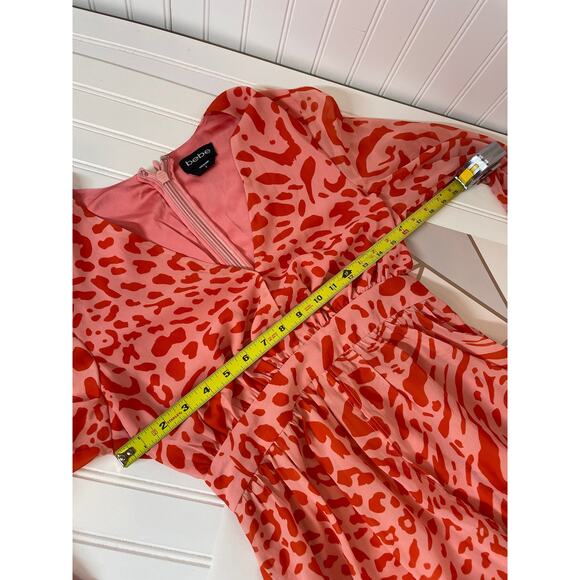 Bebe Orange Leopard Print V-Neck Fit And Flare Maxi Dress Womens Size S - Picture 3 of 7